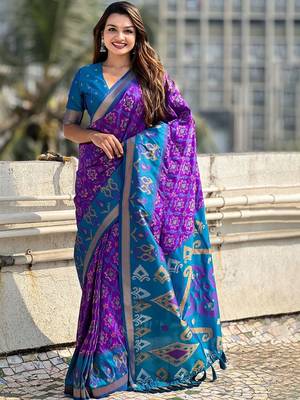 Violet woven design zari kanjeevaram saree 1