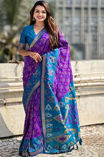 Violet woven design zari kanjeevaram saree