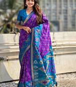 Violet woven design zari kanjeevaram saree