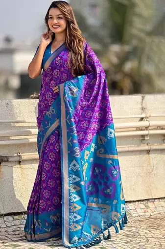 Violet woven design zari kanjeevaram saree