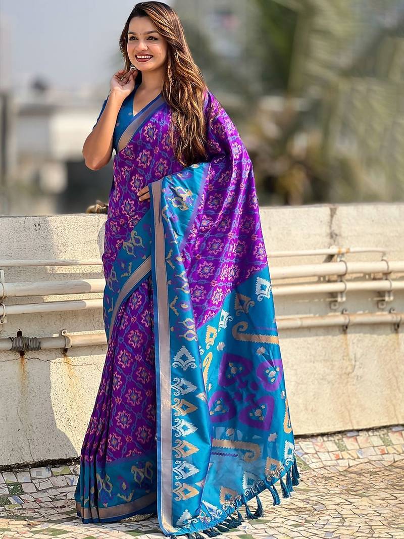 Violet woven design zari kanjeevaram saree