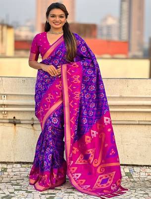Purple purple pink woven design zari patola saree 1