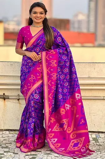 Purple purple pink woven design zari patola saree
