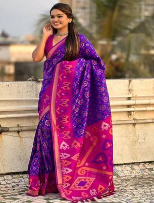 Purple purple pink woven design zari patola saree 2