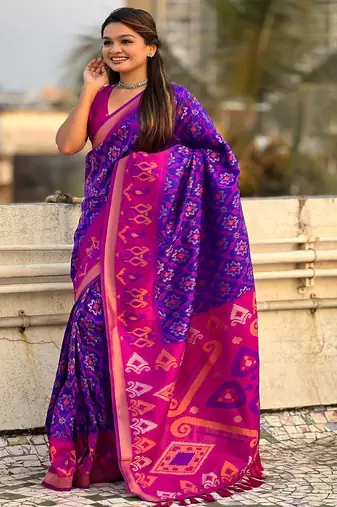 Purple purple pink woven design zari patola saree