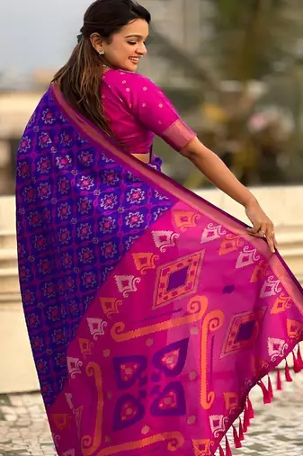 Purple purple pink woven design zari patola saree