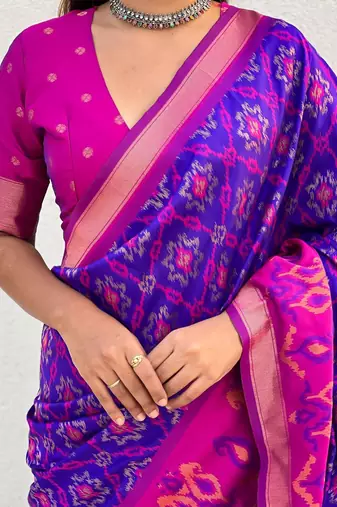 Purple purple pink woven design zari patola saree