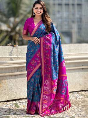 Blue woven design zari patola saree 1
