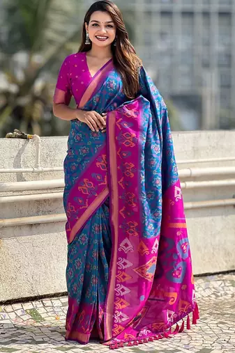 Blue woven design zari patola saree
