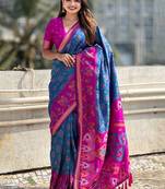 Blue woven design zari patola saree