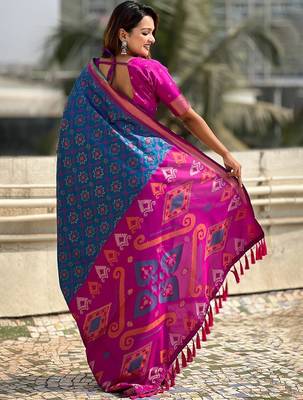 Blue woven design zari patola saree 2