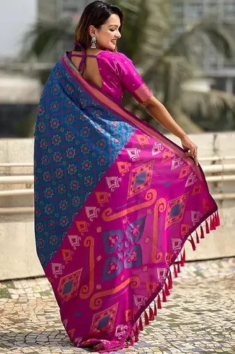 Blue woven design zari patola saree