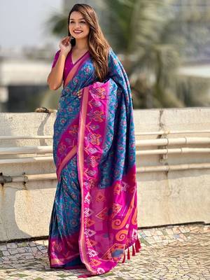 Blue woven design zari patola saree 3