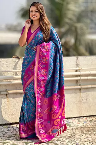 Blue woven design zari patola saree