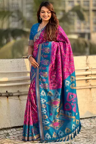 Pink woven design zari kanjeevaram saree