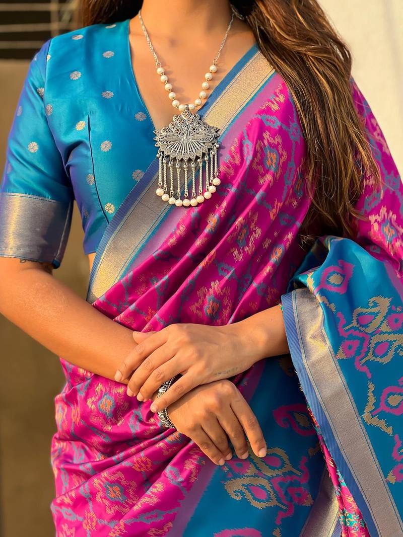 Pink woven design zari kanjeevaram saree