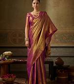 rani pink banarasi silk blend saree for women festive party traditional wedding ethnic saree
