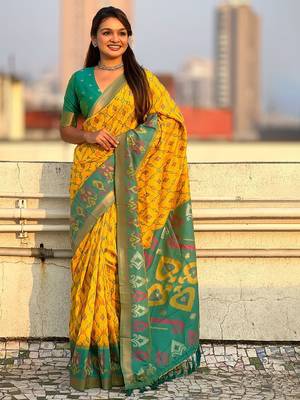 Yellow woven design zari patola saree 1