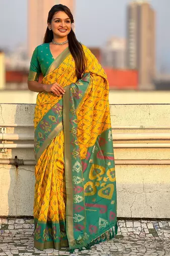 Yellow woven design zari patola saree
