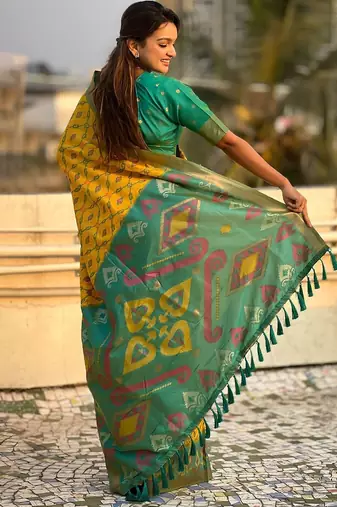 Yellow woven design zari patola saree