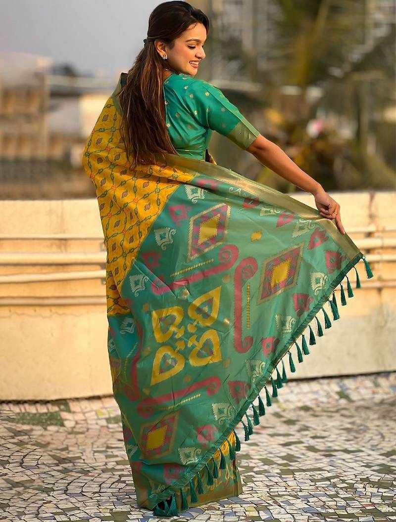 Yellow woven design zari patola saree