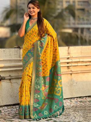 Yellow woven design zari patola saree 3