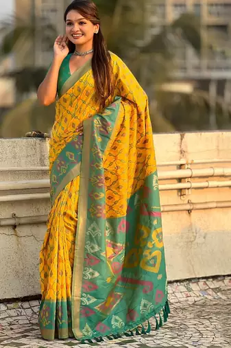 Yellow woven design zari patola saree