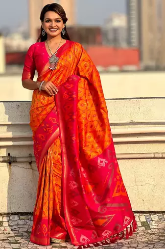 Orange woven design zari kanjeevaram saree