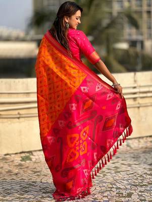 Orange woven design zari kanjeevaram saree 2