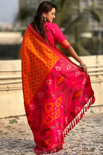 Orange woven design zari kanjeevaram saree