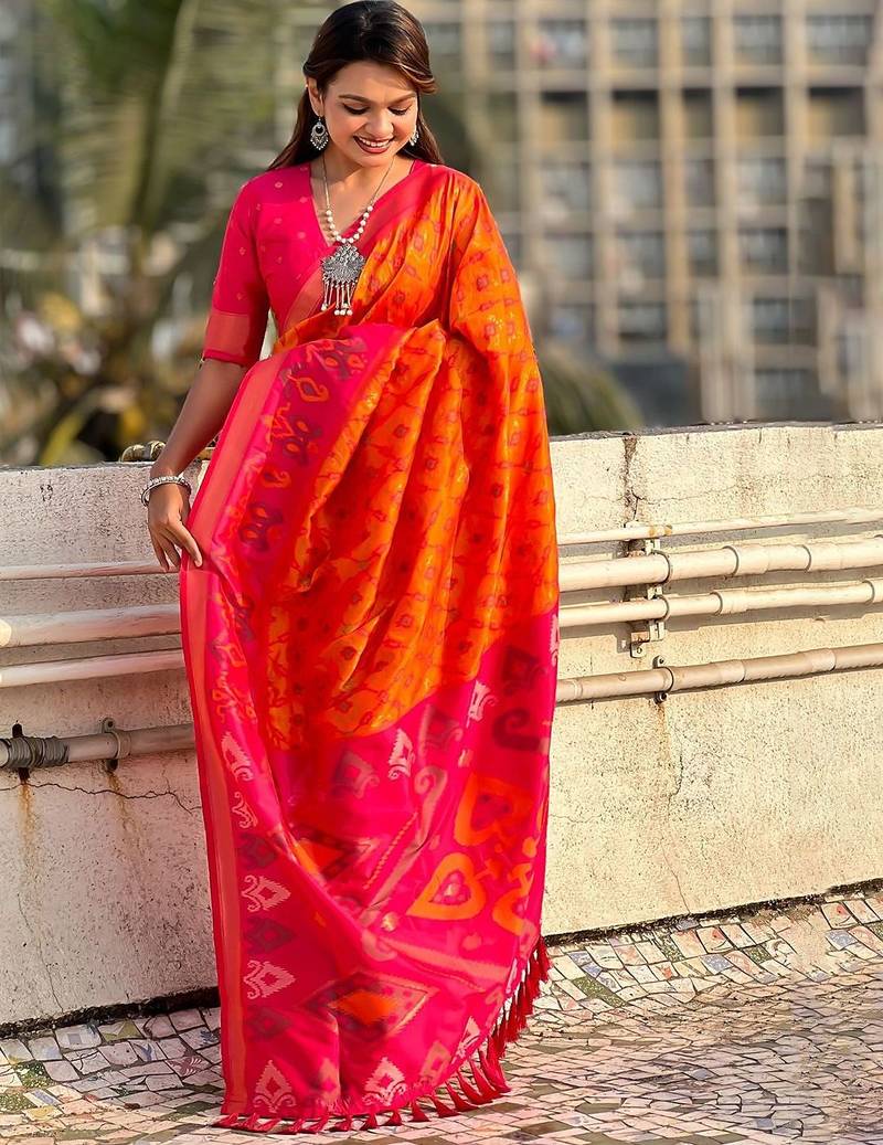 Orange woven design zari kanjeevaram saree