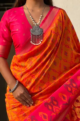 Orange woven design zari kanjeevaram saree