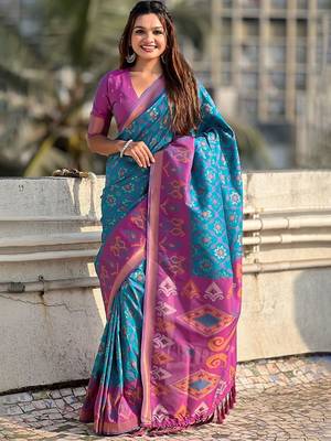 Blue woven design zari patola saree 1