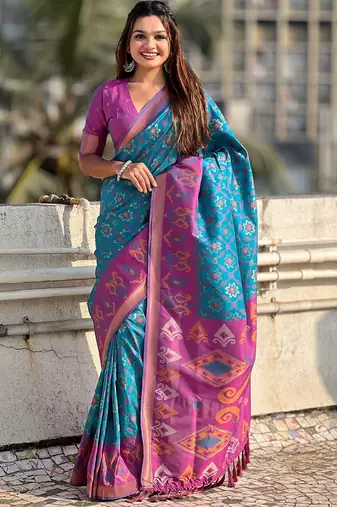 Blue woven design zari patola saree
