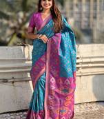 Blue woven design zari patola saree
