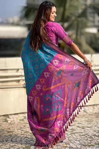 Blue woven design zari patola saree