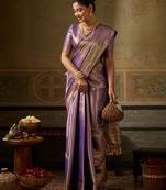 purple banarasi silk blend saree for women festive party traditional wedding ethnic saree