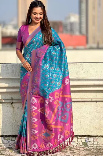 Blue woven design zari patola saree