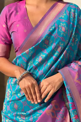 Blue woven design zari patola saree