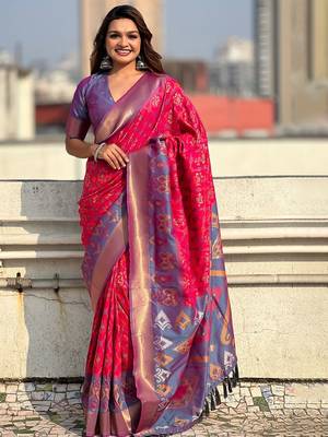 Pink woven design zari kanjeevaram saree 1