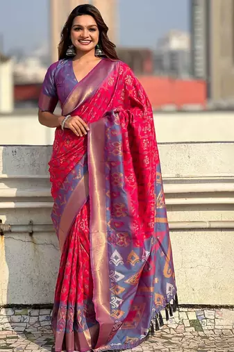 Pink woven design zari kanjeevaram saree