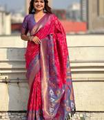 Pink woven design zari kanjeevaram saree