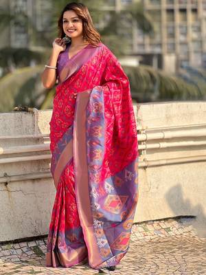Pink woven design zari kanjeevaram saree 3
