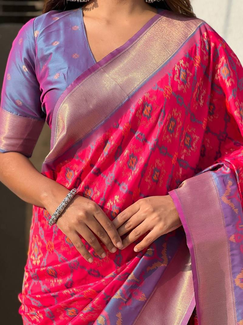 Pink woven design zari kanjeevaram saree