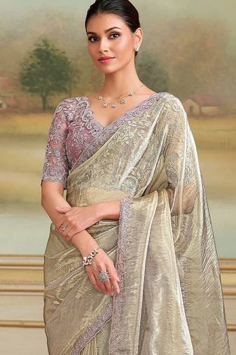 Gold embellished embroidered  georgette designer saree