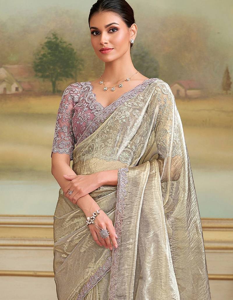Gold embellished embroidered  georgette designer saree