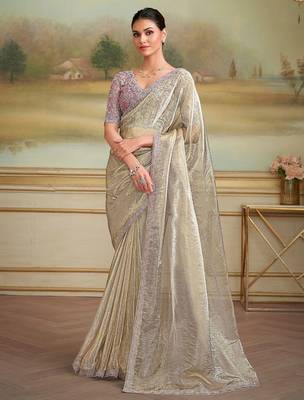 Gold embellished embroidered  georgette designer saree 2