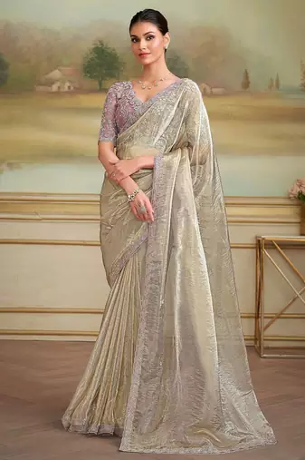 Gold embellished embroidered  georgette designer saree