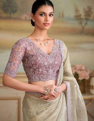 Gold embellished embroidered  georgette designer saree 3
