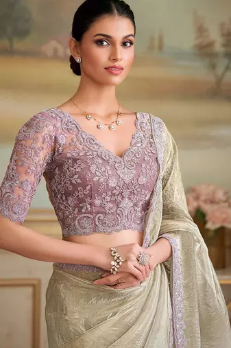 Gold embellished embroidered  georgette designer saree
